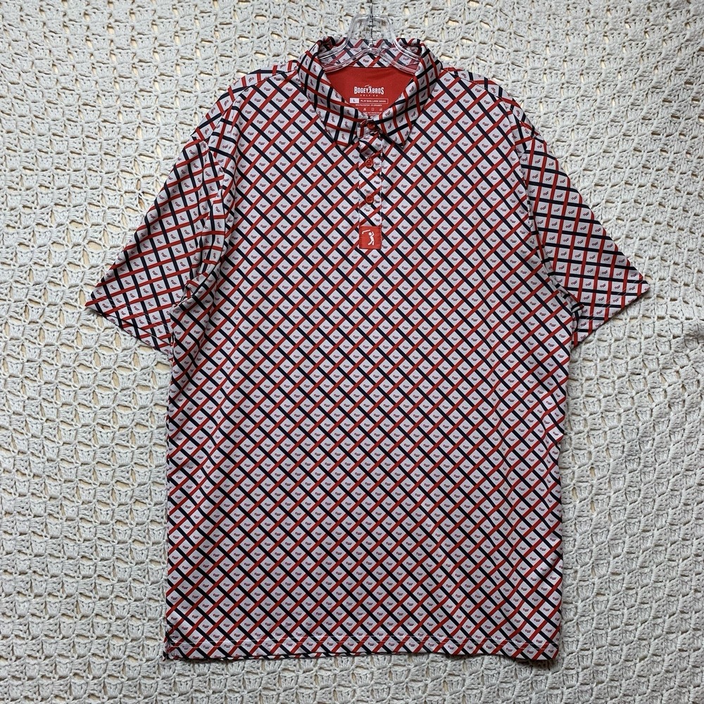Bogey‎ Bros Golf Polo Shirt Mens L Red Gray Performance Stretch